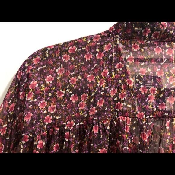 New ZARA FLORAL PRINT SHIRT Blouse semi sheer Multicolored Size Small - Picture 8 of 9